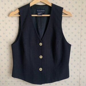 Vintage Tristan & Iseut Navy Pinstripe Waistcoat Size 6 EUC